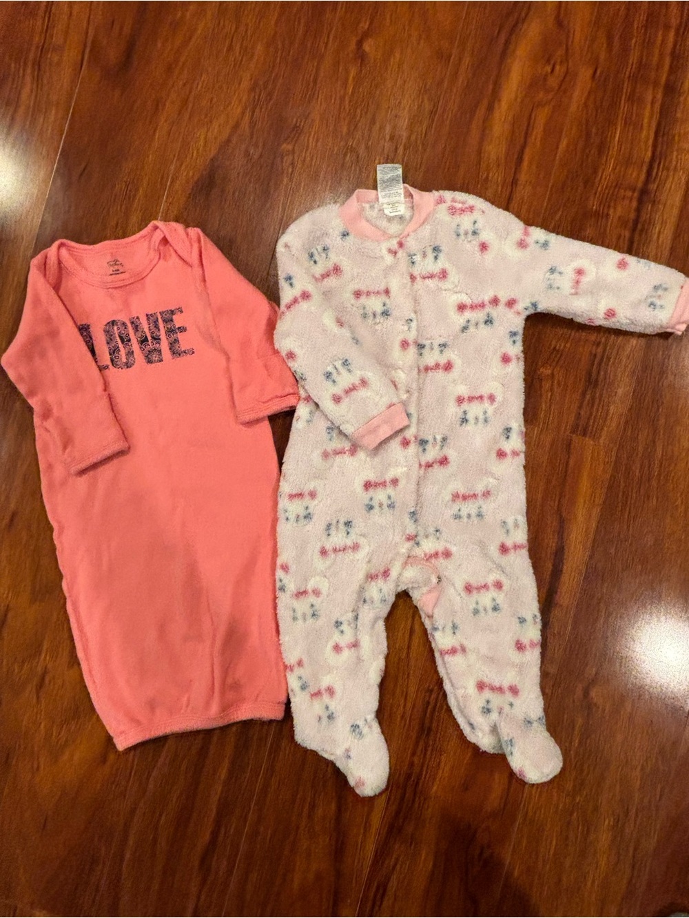 Baby Gear Pink Coral One-Piece Gown with Pink Printed Fleece Footed Pajama